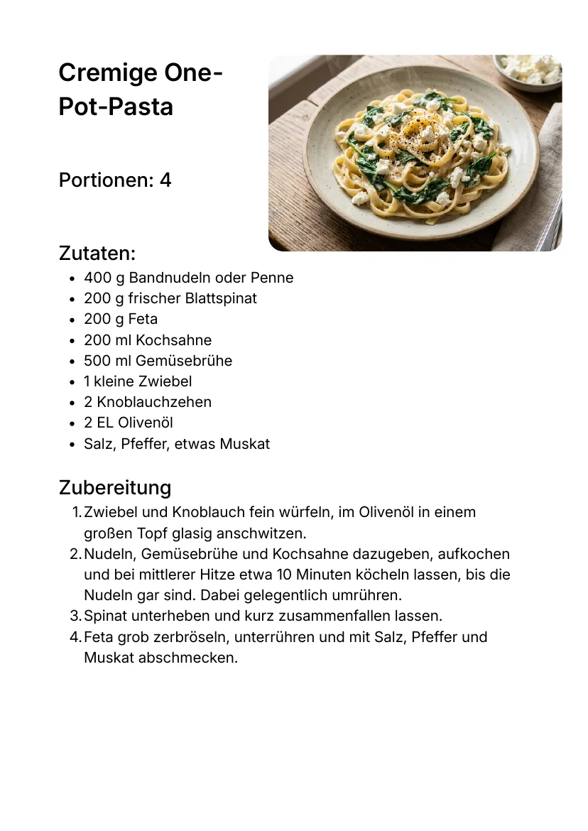 Vorschau: Gerichte in < 15 min